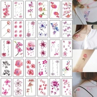 30 LEMBAR Stiker Tato HALAL Bunga Berwarna Aesthetic Lucu KODE C - Tatto Temporer Bunga berwarna, Ta
