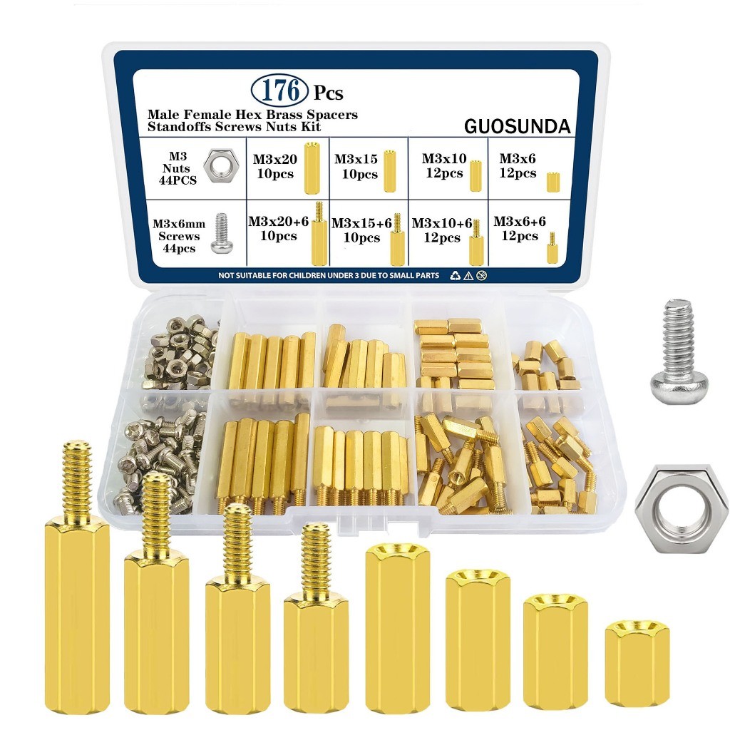 Spacer M3 Hex Brass Standoff Set 176 Pcs Sekrup Mur Stainless Komponen Perakitan Papan Sirkuit PCB