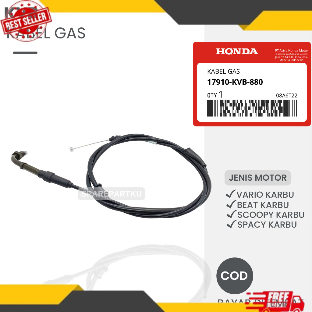 KVB KABEL GAS HONDA VARIO KARBU, BEAT KARBU, SPACY KARBU, SCOOPY KARBU/ TALI KABEL GAS/ GAS TALI PAL