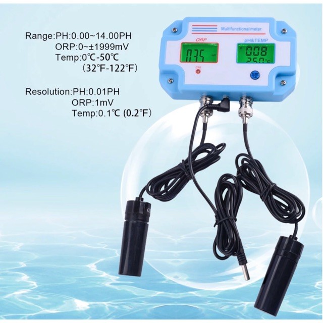 Alat Ukur pH ORP Suhu Air 3in1 Monitor Digital Akurasi Tinggi Hidroponik Aquarium Kolam Laboratorium