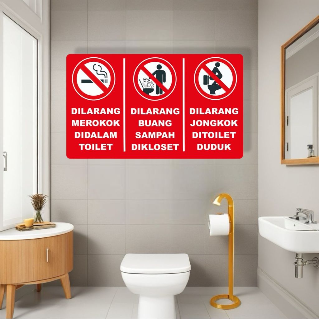 LA PAPAN  PERINGATAN BAHAN AKRILIK 1 FRAME DILARANG MEROKOK DIDALAM TOILET, DILARANG BUANG SAMPAH DI