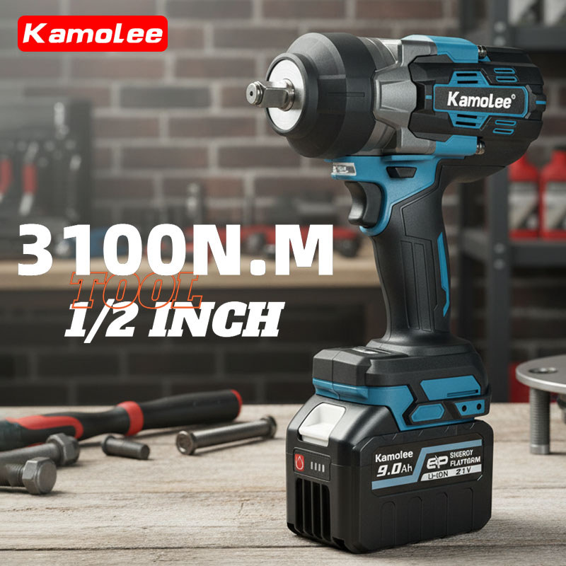 Kunci Pas Listrik Kamolee 1/2" 3100N.m Cordless Torsi Besar, Motor Tanpa Sikat