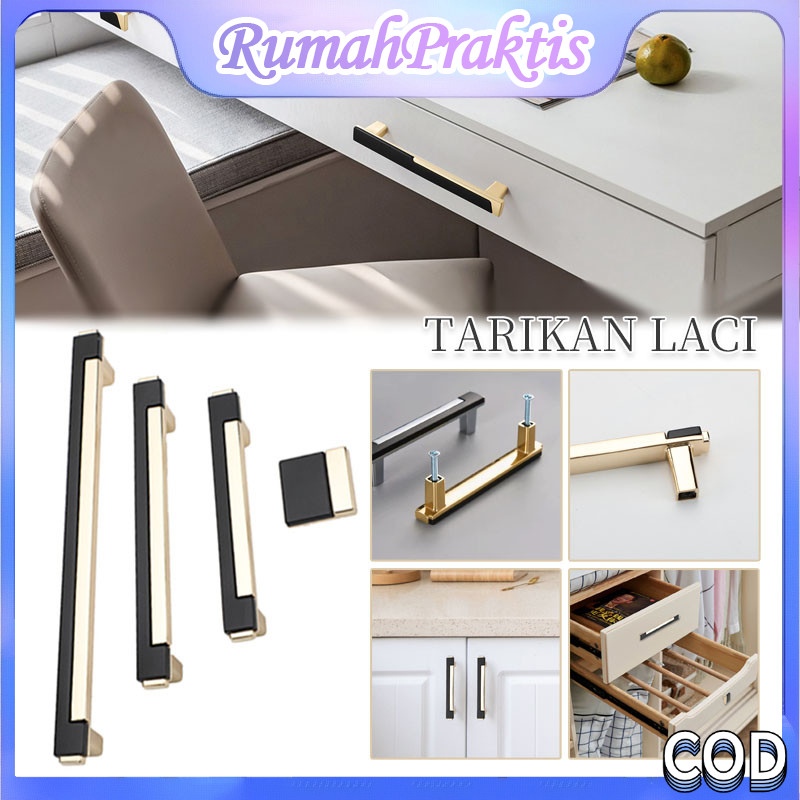 Handle Pintu Lemari /Gagang Pintu Lemari / Minimalis Mewah / Hitam Emas / Komponen Furniture / Alumu