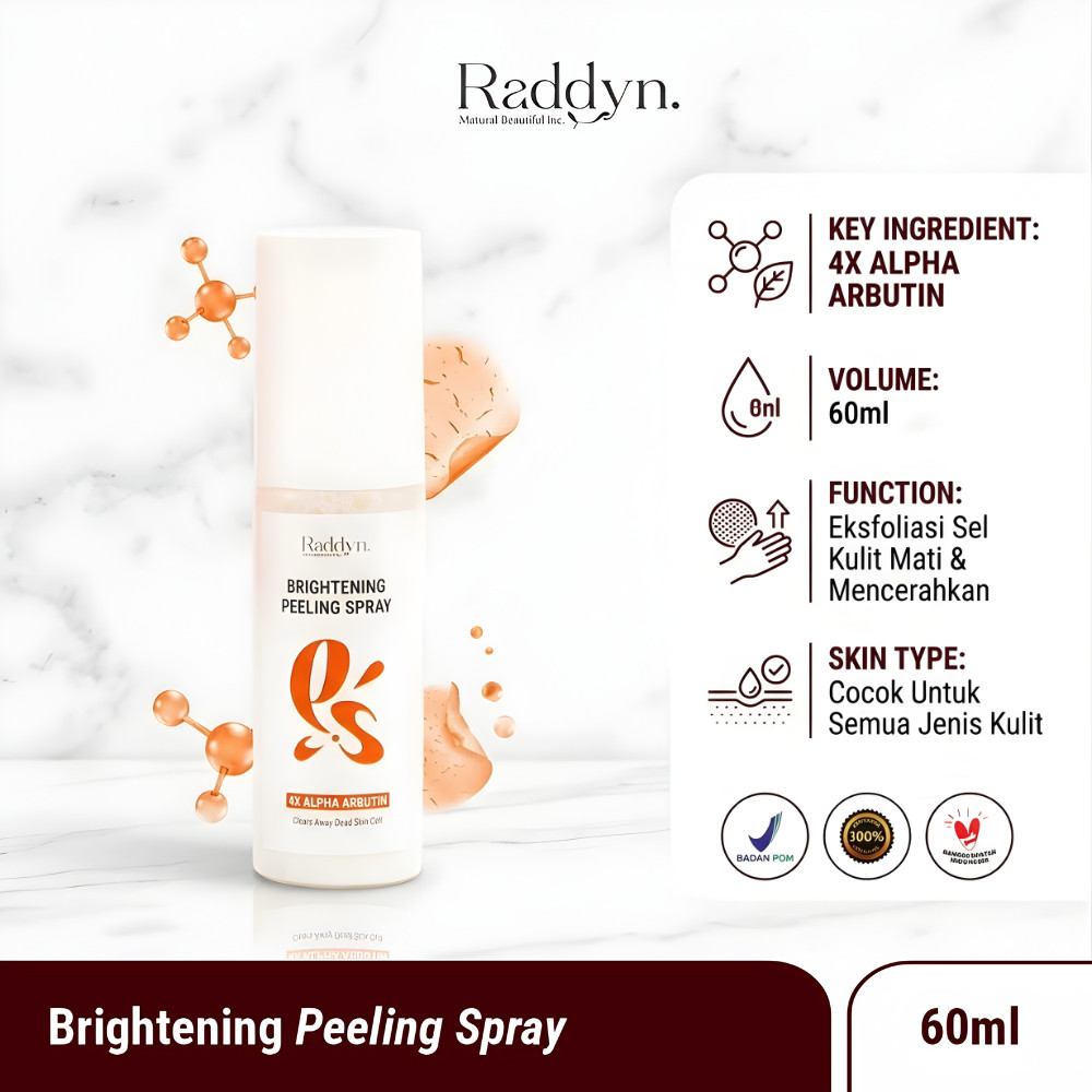 RADDYN Peeling Spray Brightening Perontok Daki Pembersih Pencerah Kulit Wajah & Badan