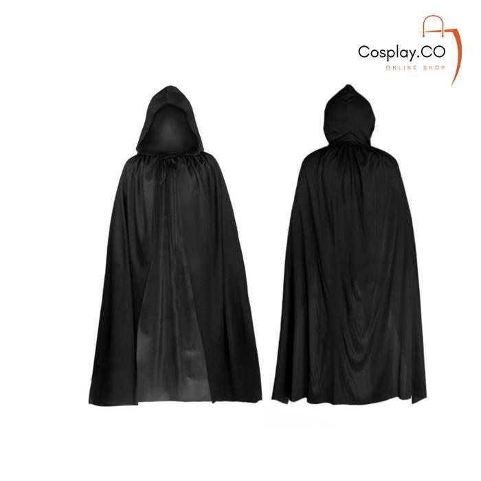 Cosplay Jubah Hitam Polos Plus Hoodie Kostum Halloween Pria Dan Wanita - Hitam