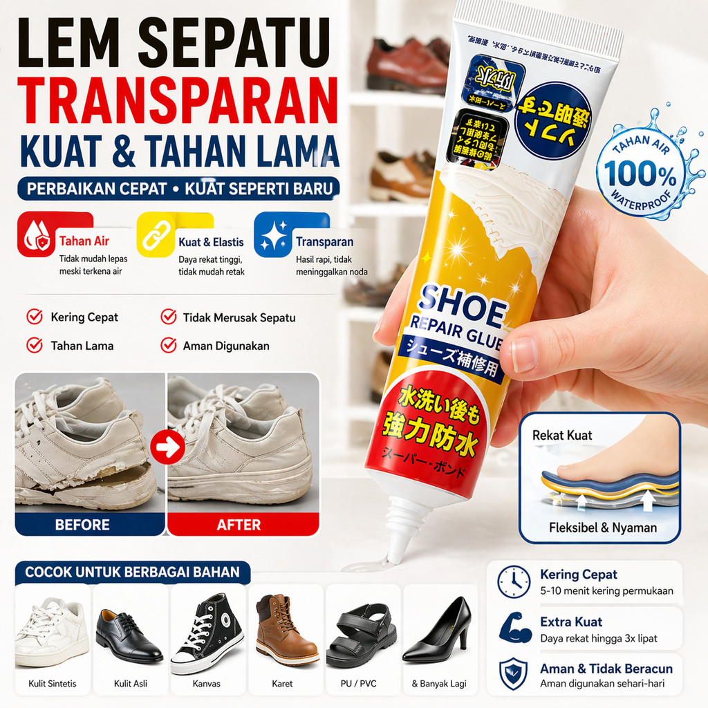 Promo Lem Sepatu Transparan / Lem Sepatu Tahan Air / Lem Sepatu Kuat / Lem Sepatu Serbaguna / Lem Se