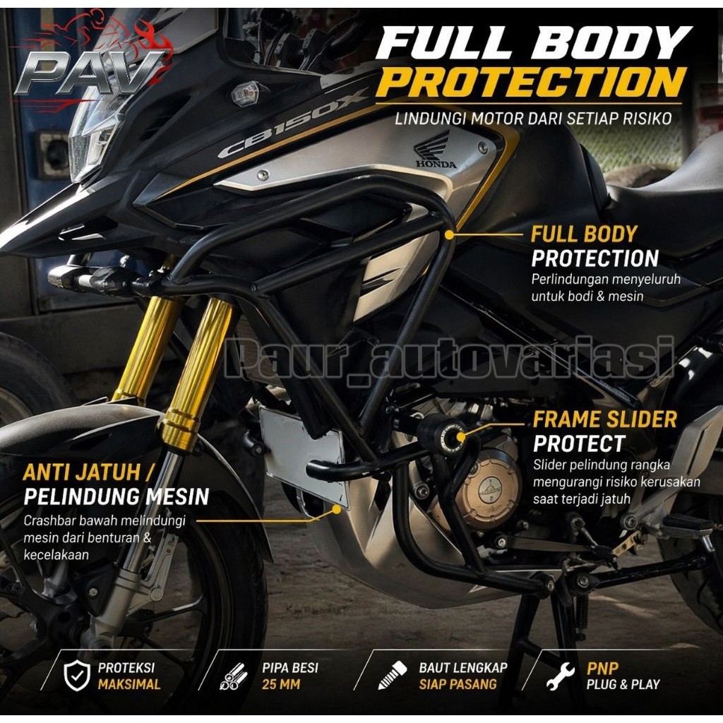 Crashbar Cb150x Crashbar Full Armor Protection CB150X – Front & Engine Guard PNP Besi Tebal
