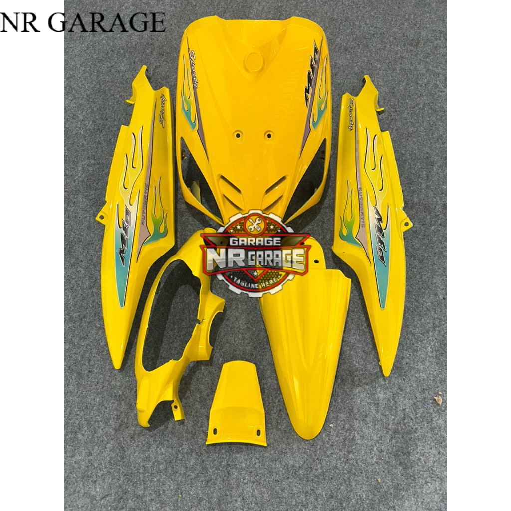 Cover full body halus yamaha mio sporty kuning +striping api variasi