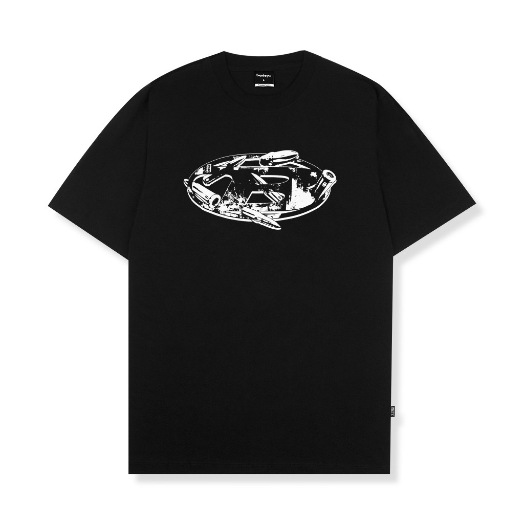 kapas murni Barley Division Nexus Black Tshirt