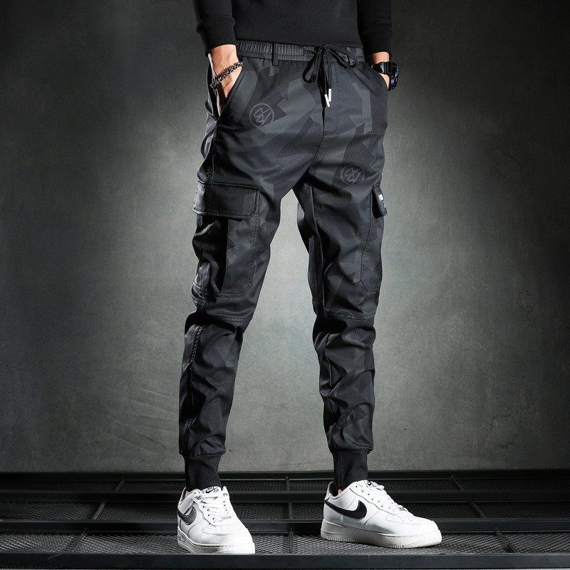 Celana kerja pria berkualitas tinggi Celana jogger slim-fit berpinggang elastis motif kamuflase