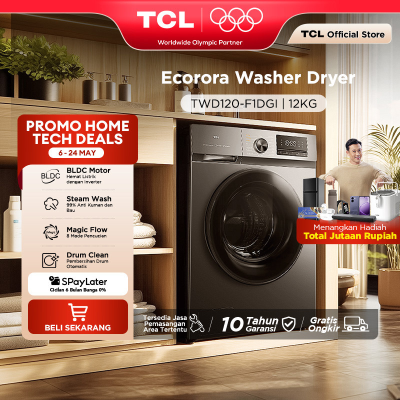 TCL Mesin Cuci Front Loading Washer Dryer 12kg C1 Series - 100% Kering - Steam Wash - BLDC Motor - K