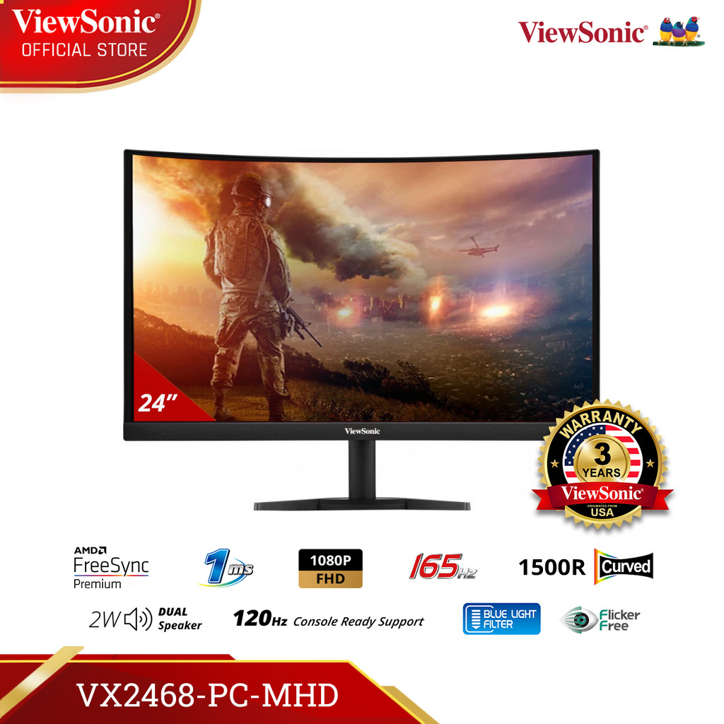 ViewSonic 24" FHD Gaming Monitor VX2468-PC-MHD | AMD Freesync | 1ms | 165Hz