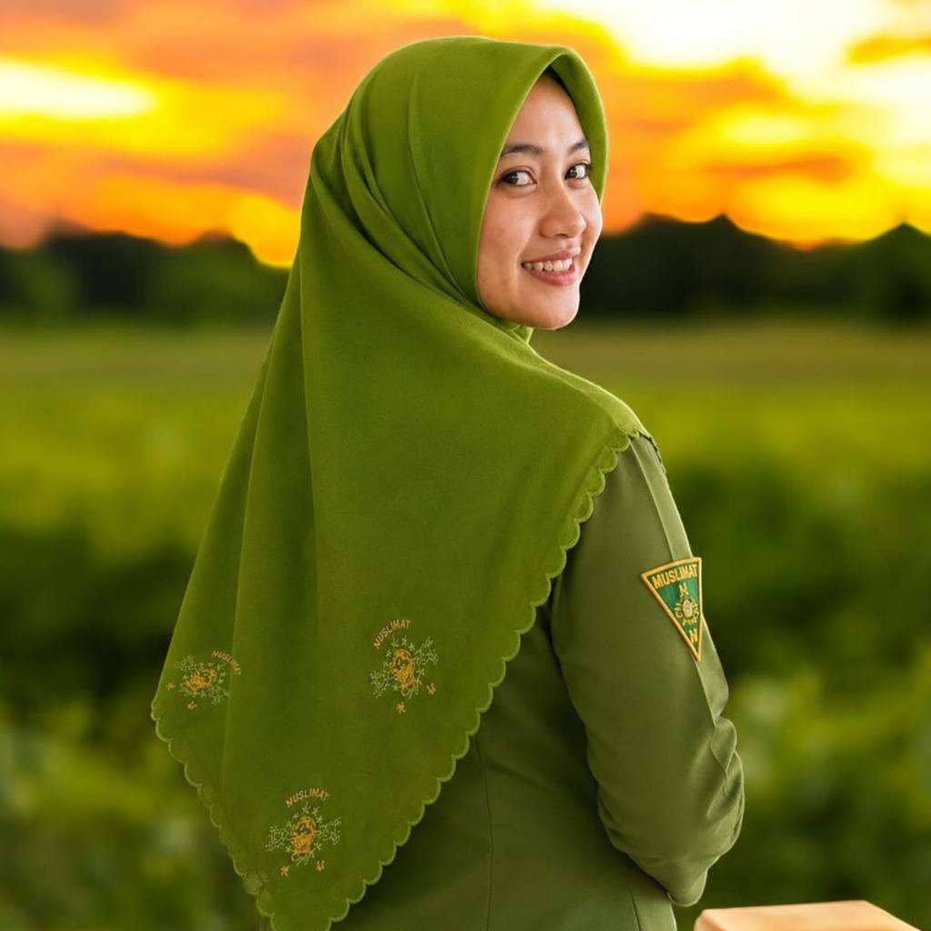 Kerudung Muslimat NU Bordir Logo Belakang Hijab Segiempat Saudia Gold Seragam Pengajian Ibu Ibu