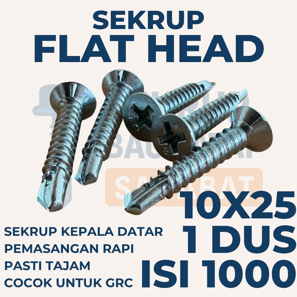 SEKRUP FLAT HEAD 2.5CM 10X25 (1 DUS ISI 1000 PCS) - SDS FH / SEKRUP GRC / Sekrup Plafon / Sekrup Hol