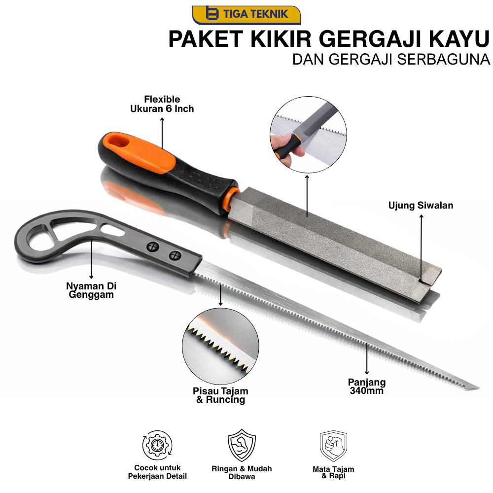 Paket 2 Pcs Kikir Gergaji Kayu  Dan Gergaji Kayu Mini Gergaji Tangan Manual Hand Saw