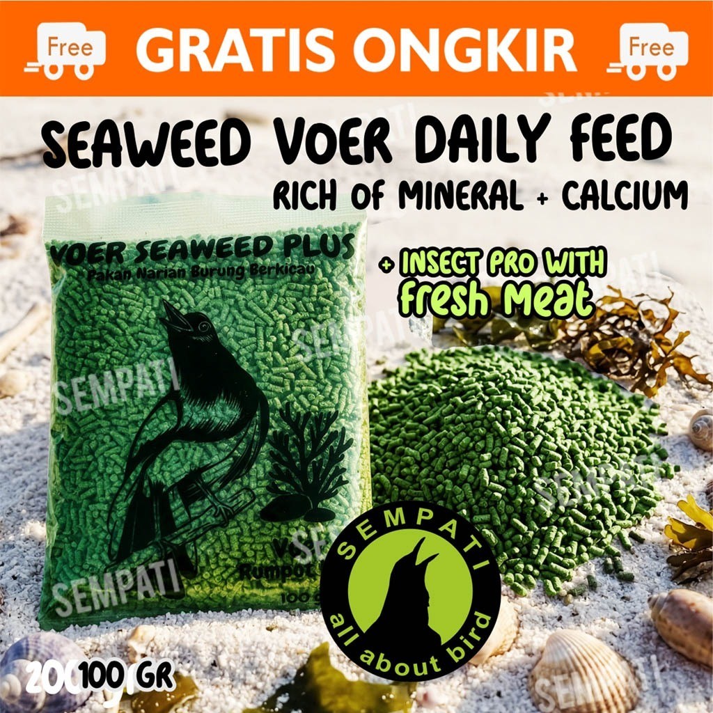 SEMPATI Voer Seaweed Plus 200 Gram Metabolis Pur Kasar Rumput Laut Hijau Pakan Makanan Burung Murai 