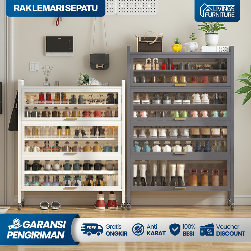 ADF Lemari Sepatu Rak Sepatu Besi Lemari Sepatu Susun Tertutup Lemari Sandal Anti Besi 100%