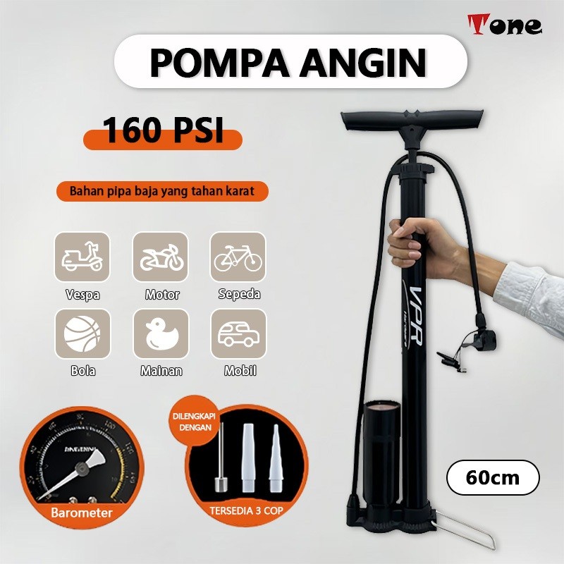 Pompa Angin pompa ban motor pompa sepeda dan motor pompa ban Sepeda Motor Mobil Tabung Meter Black /