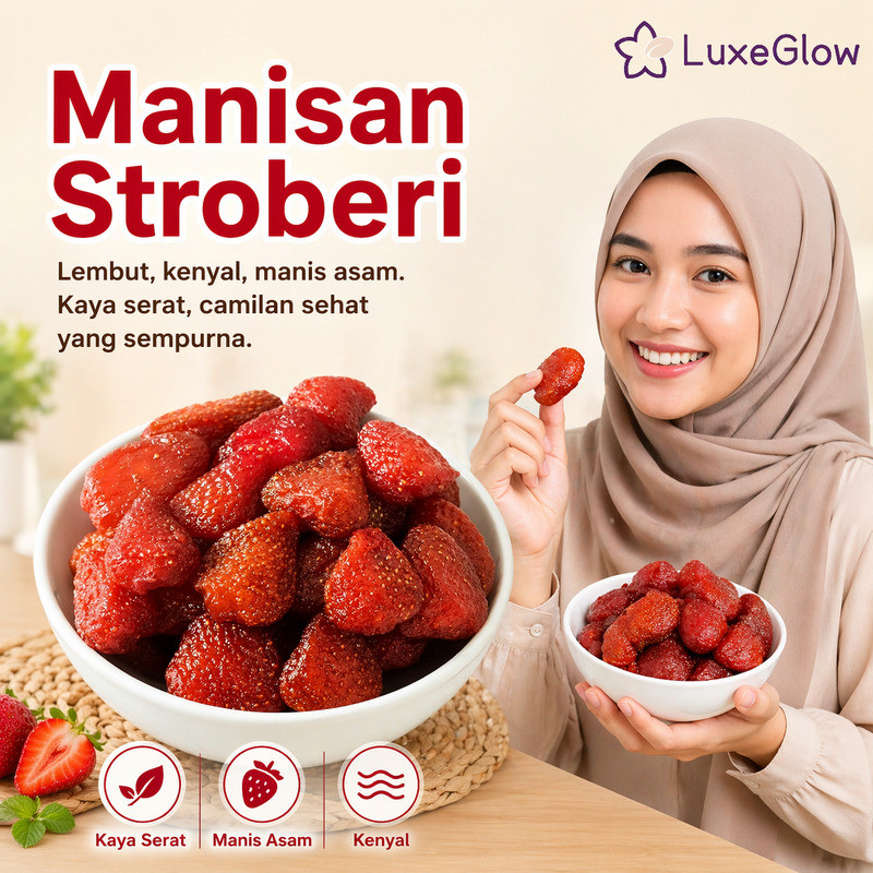Stroberi Kering Alami Asam Manis | Pilihan Stroberi Besar Terbaik | Lembut Dan Asam Manis | Kaya Aka