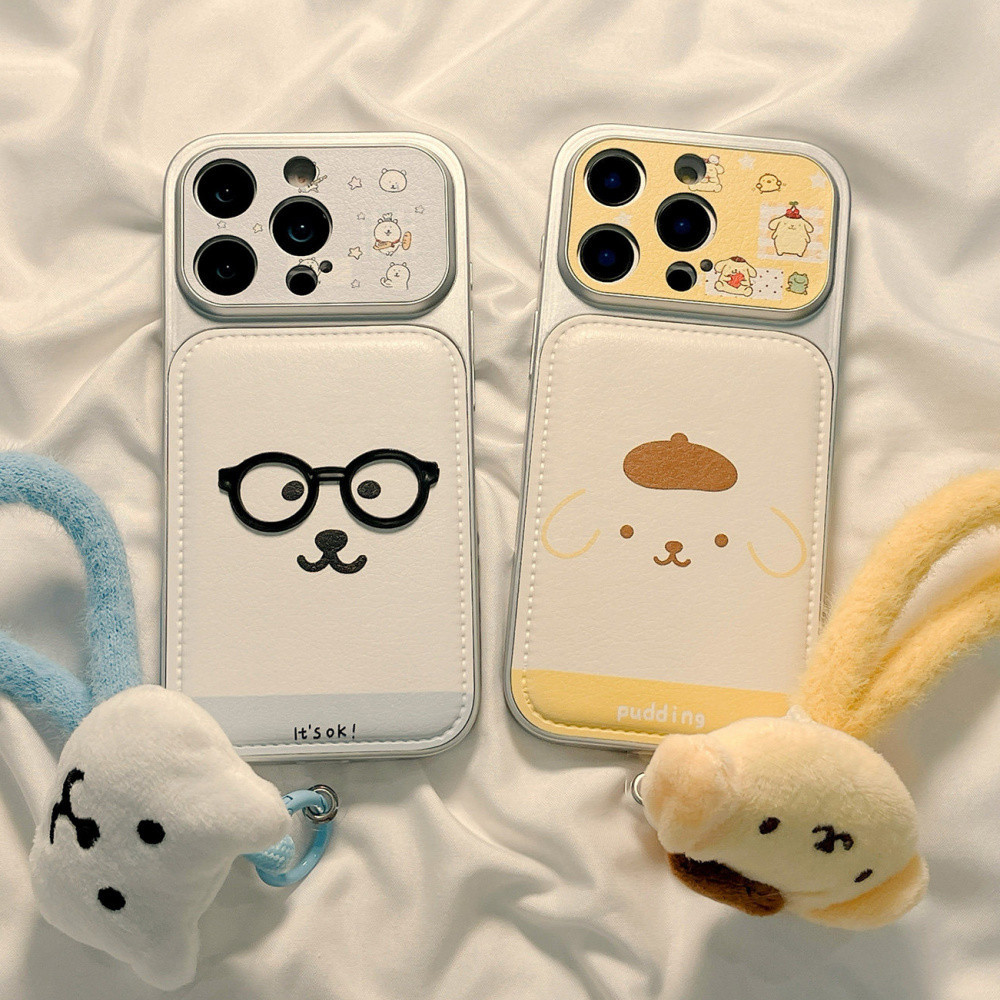 Casing iPhone Anak Anjing PomPomPurin Lucu Kartun dengan Tali Gantung PomPomPurin Berbulu Kompatibel