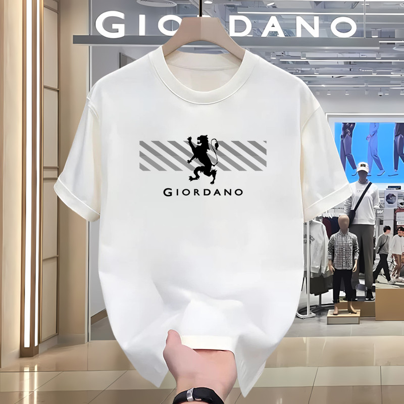 Giordano T‑Shirt Pria Grafis Original Cotton Katun Casual Kaos Kaos Pendek