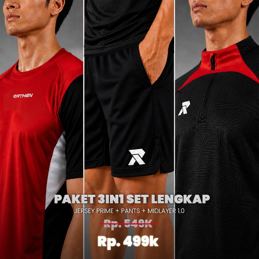 RATHEN Full Set 3in1 Jersey PRIME + Celana + Midlayer Rathen | Baju Olahraga Pria Futsal Sepak Bola 