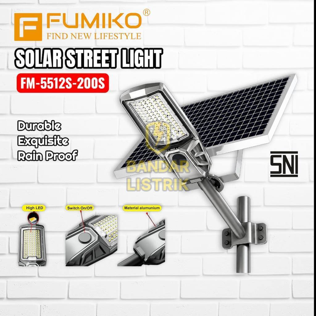 FUMIKO Lampu Penerangan Jalan Umum Raya PJU LED 200W Tenaga Panel Surya Solar Street Light Body Alum