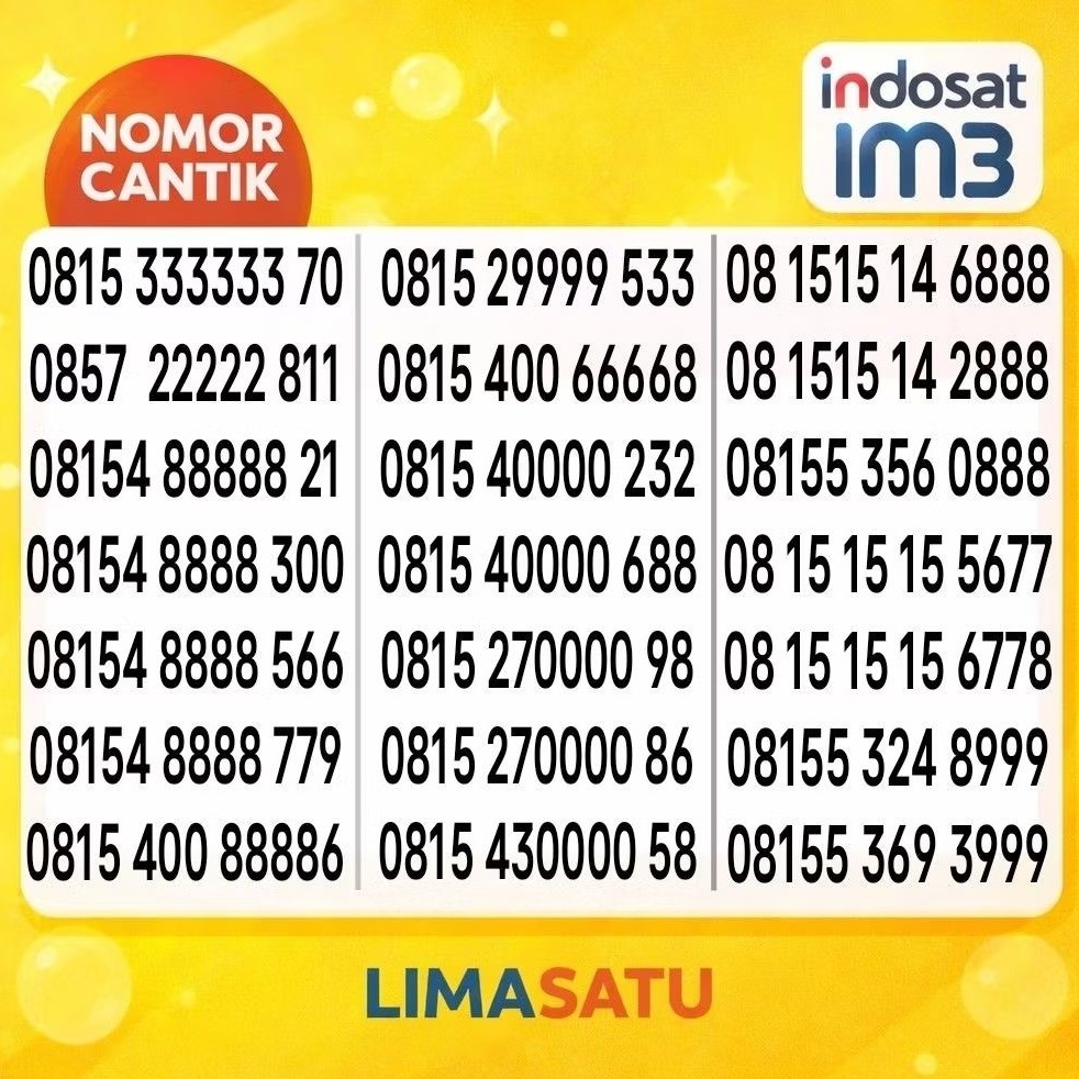 Kartu Perdana Nomor Cantik Indosat 4G 5G - Nomor Cantik IM3 Panca 00000 kwartet 0000 Hexa 111111 333