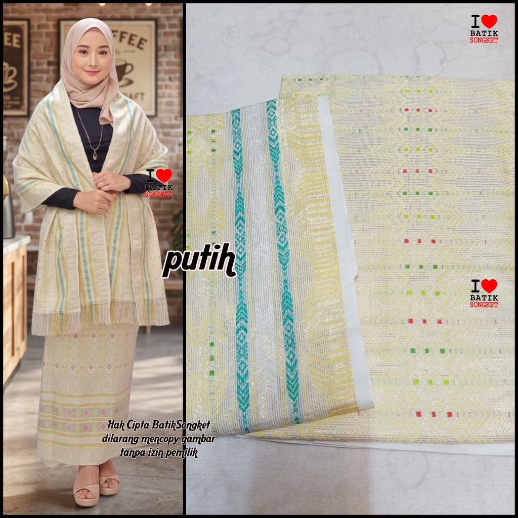 SONGKET MESIN MURAH THAILAND PUTIH SERAGAM MAKASSAR BATAK PALEMBANG MELAYU BRIDESMAID ROK BAWAHAN