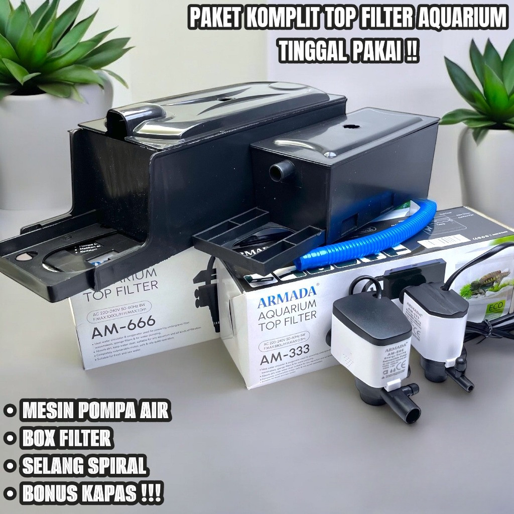 Top Filter Box Aquarium 1 Set 40cm - 60cm - Paket Lengkap Pompa & Box Filter Low Watt