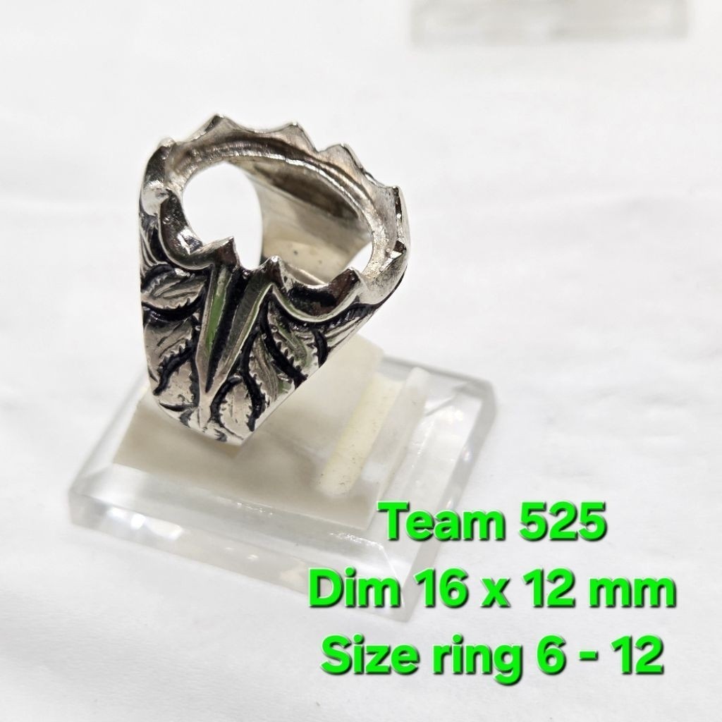 Ring emban ukir cirebonan cakar dim 16x12 motif belah daun / emban pirus alpaka super 525 eceran / p