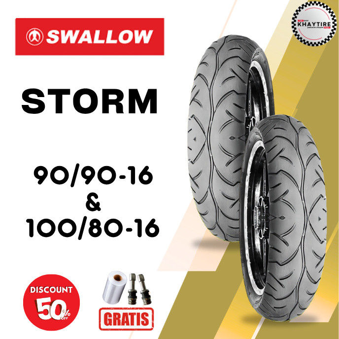 SEPASANG Ban Motor SWALLOW STROM 90/90 & 100/80 RING 16 Tubeless