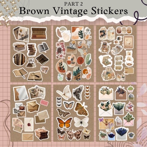 Brown Vintage Stickers | Stiker Coklat Aesthetic | Stiker Vintage | Stiker Retro | Stiker Hp/laptop/
