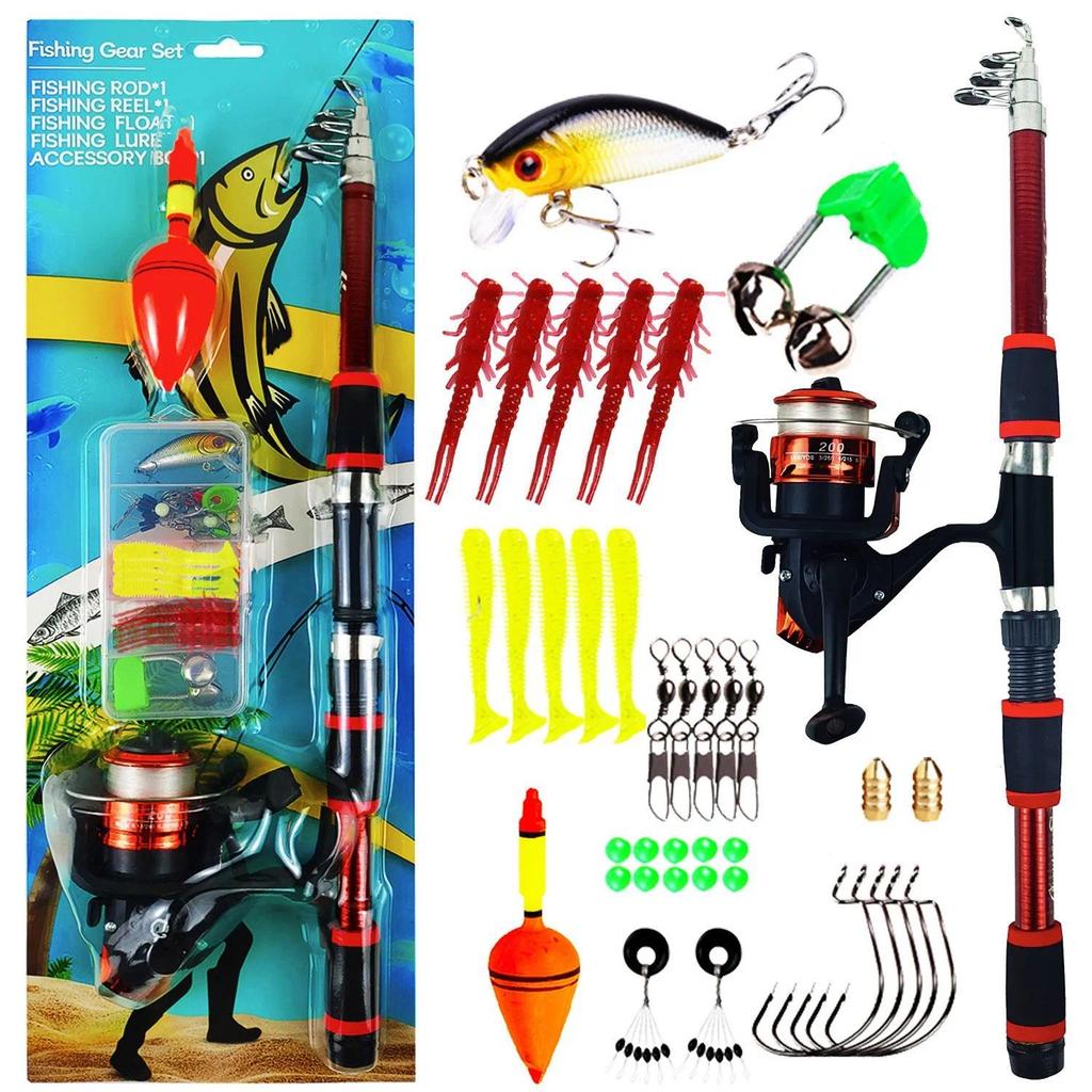 Spinning Fishing Rod and Reel Combo1.8M Telescopic Rod with 5.2:1 3BB Reel Max Drag 5kg Full Fishing