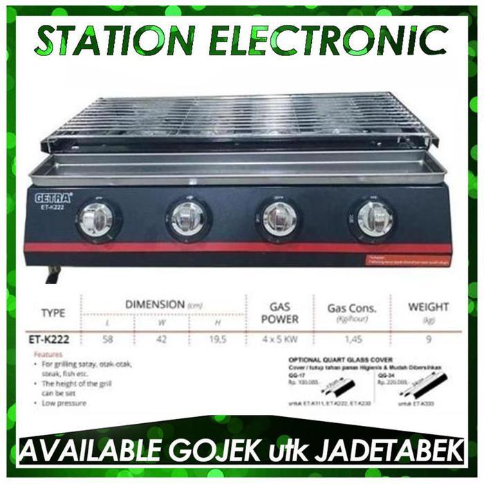 Getra ET-K222 Alat Pemanggang BBQ GAS 4 Burner Panggangan Ayam Ikan Sate Stainless Steel Mesin Pangg