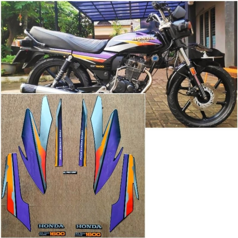 Striping Original Honda GL Pro hitam Lis ungu oren tahun 1997