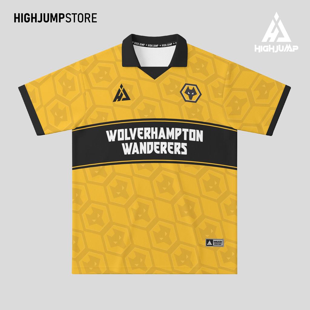 Jersey Bola Fantasi Fans wolves kuning hitam Unisex fullprint gratis pasang nama dan nomor