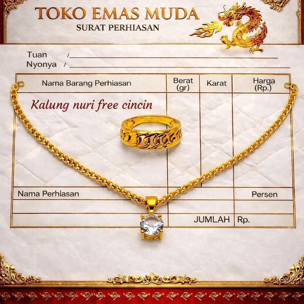 kalung wanita emas muda free cincin rantai free surat toko