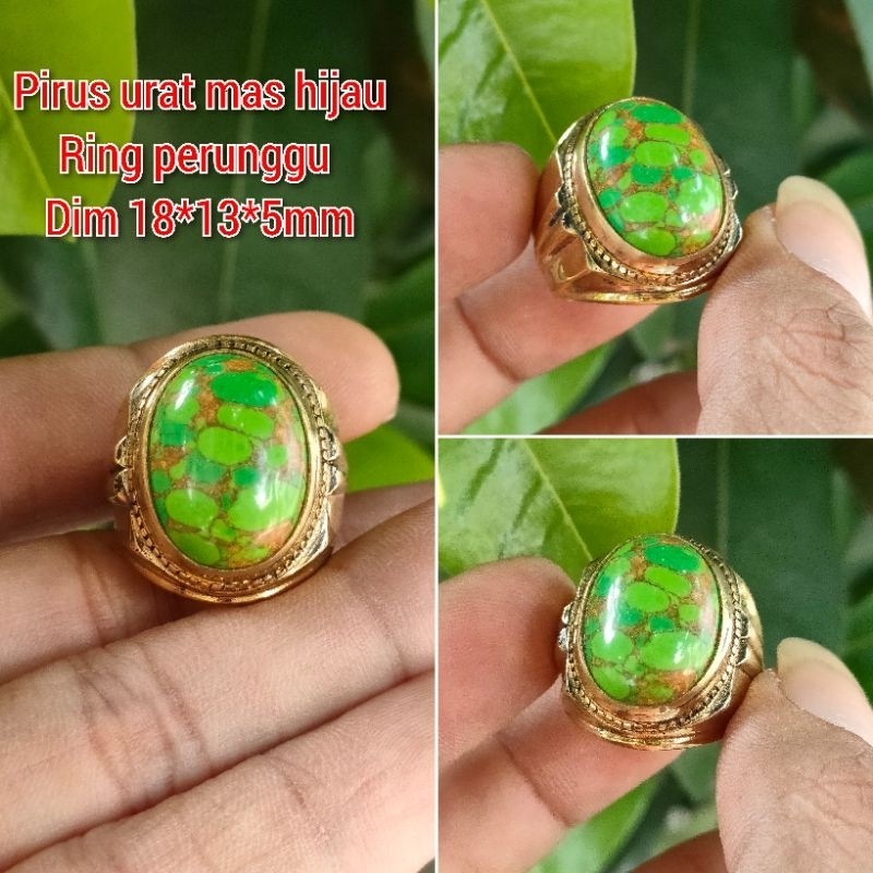 Cincin Pria Pirus Hijau Ring Gold Perunggu Ukuran 6-11