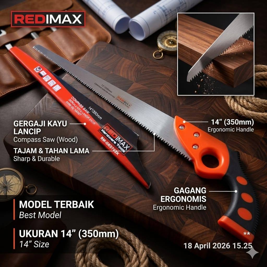 Gergaji Runcing Lancip Teflon Potong Kayu Triplek Kikir Mesin 14 Inch Hand Compass Saw Teflon 350mm 