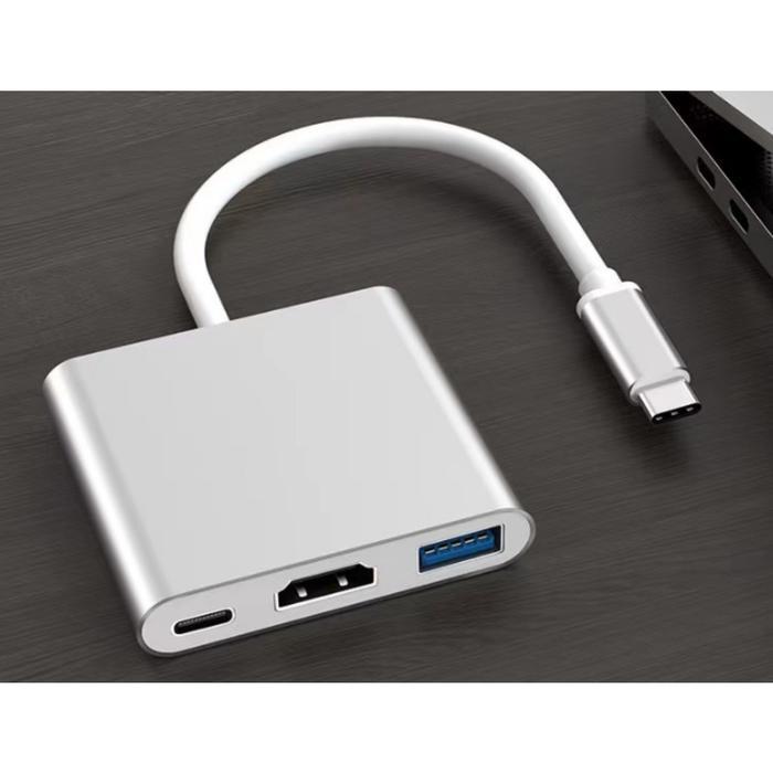 Typec ke HDMI HD hub USB hub tiga-dalam-satu ekspansi laptop TV proyektor basis ekspansi - perak