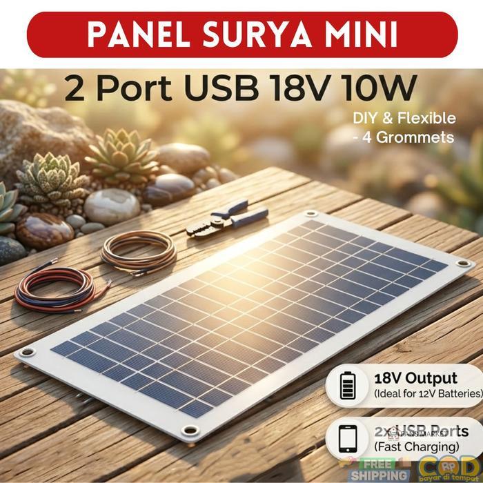 Solar Panel Portable SolaBright 5V USB / 12V / 18V – Panel Surya Mini Outdoor Charger HP Laptop Powe