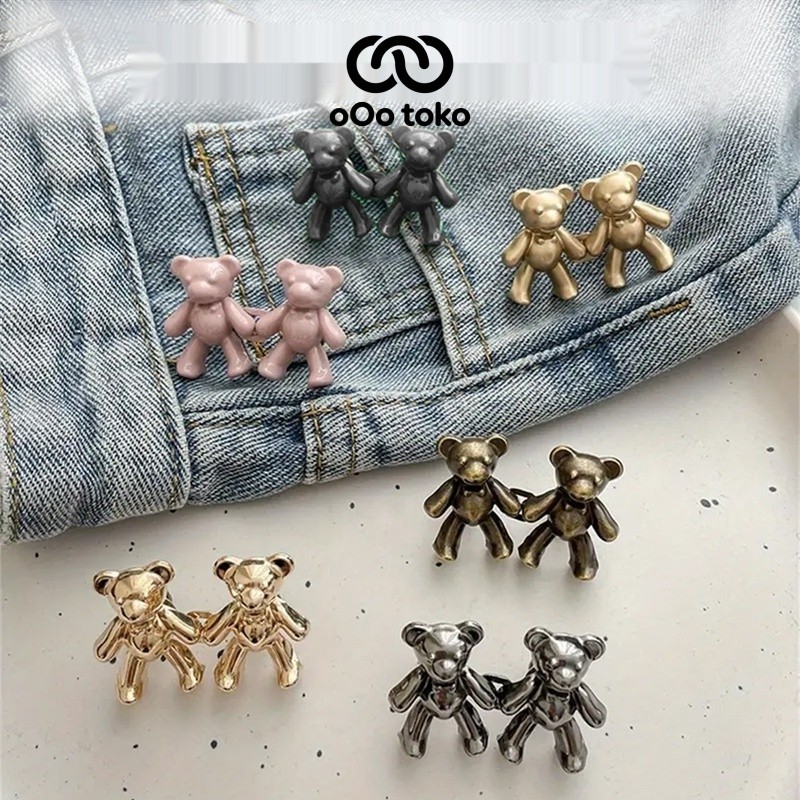 oOo toko Kancing Jeans Anak Bentuk Beruang Lepas Pasang 2pcs Tanpa Jahit Praktis Mudah Dipasang Aman