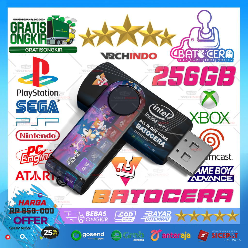 Flashdisk Game Retrobat / Batocera Emulator 256GB - All in One Games Console Retro Emulator 