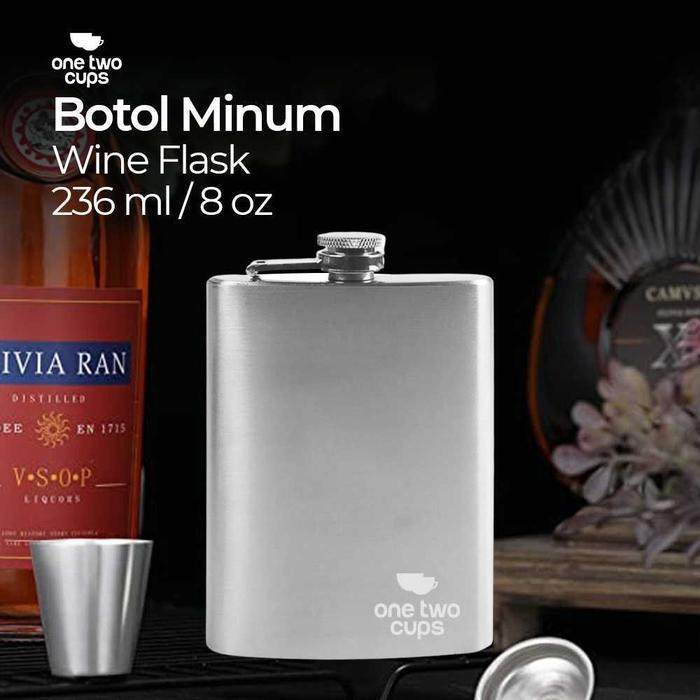 One Two Cups Hip Flask Botol Minum Pocket Bir Stainless Steel 201 8oz - MS351  - Silver AM10 Alanmas