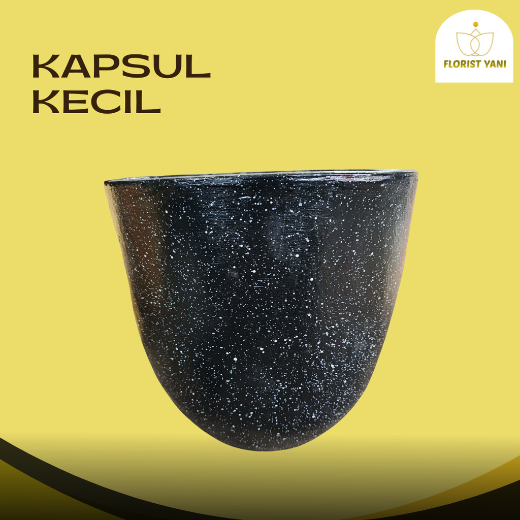 KAPSUL POT KECIL SEMEN – POT TANAMAN BETON MOTIF GRANIT HITAM MODERN