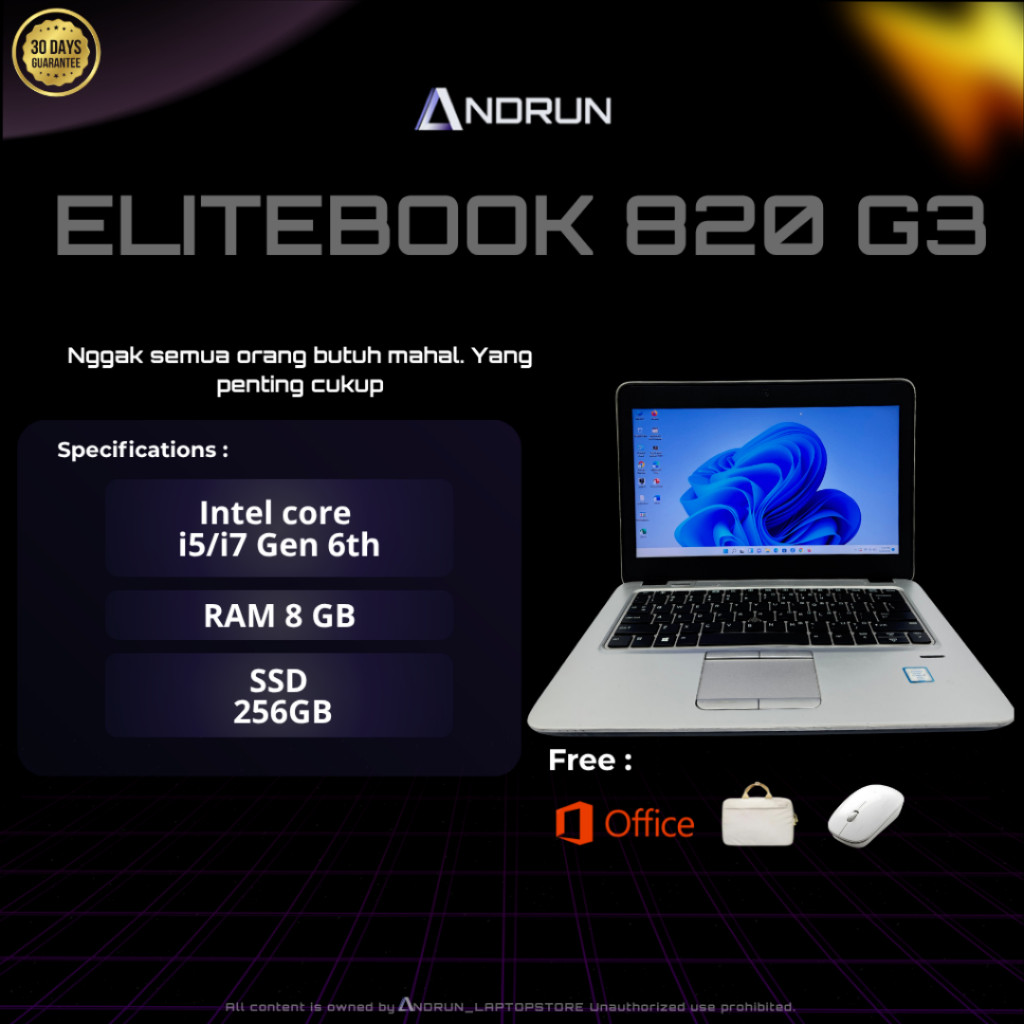LAPTOP SEKEN HP ELITEBOOK 820 G3 || CORE i5/i7 GEN 6th || RAM 8GB SSD 256GB