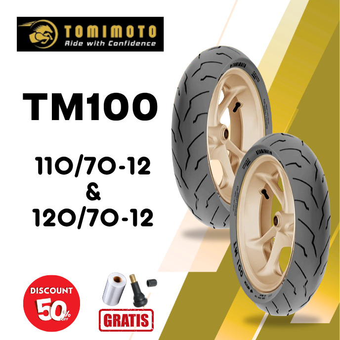 SEPASANG Ban Motor TOMIMOTO TM100 110/70 & 120/70 RING 12 Tubeless