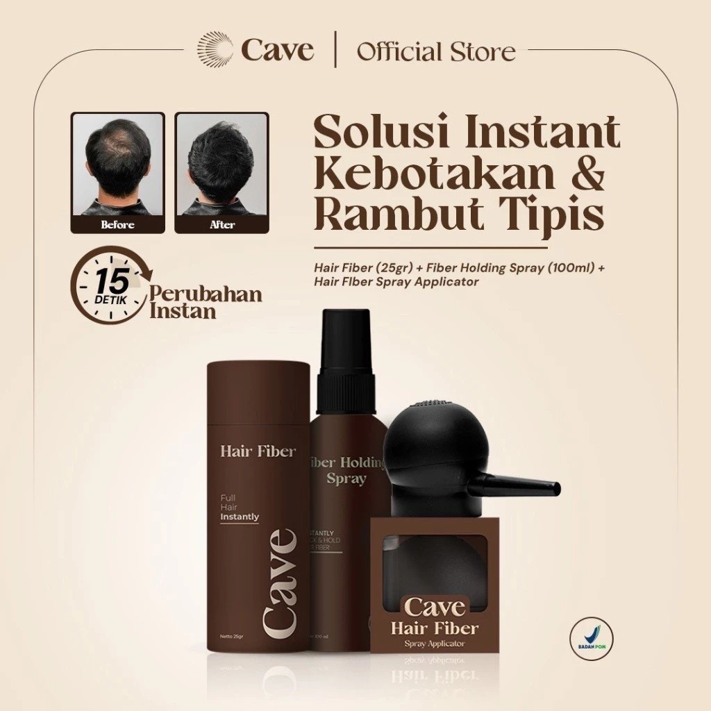Cave Hair Fiber & Fiber Holding Spray - Serbuk Penebal Rambut Tipis Instan Penutup Kebotakan