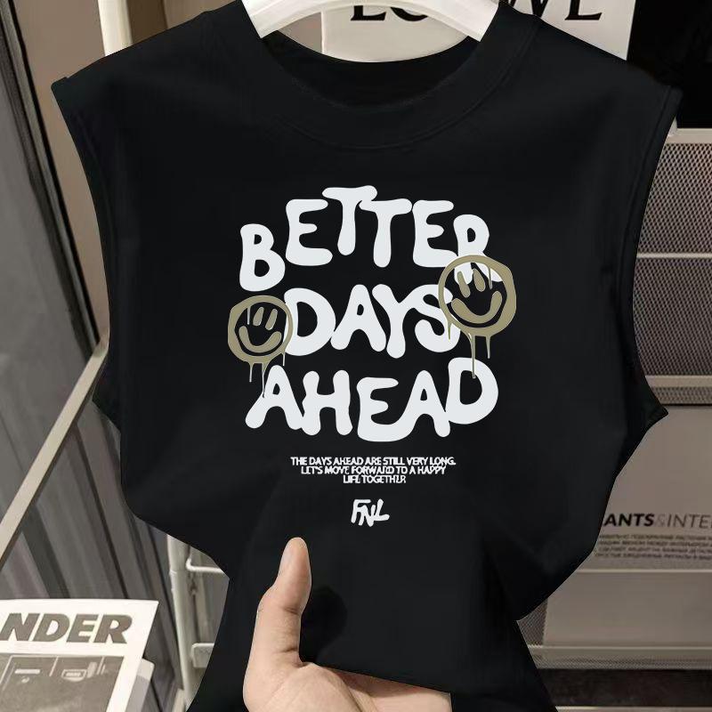 Kaos tanpa lengan untuk pria, gaya Jepang, trendi, gaya ins, cetakan huruf, longgar, kasual, pakaian
